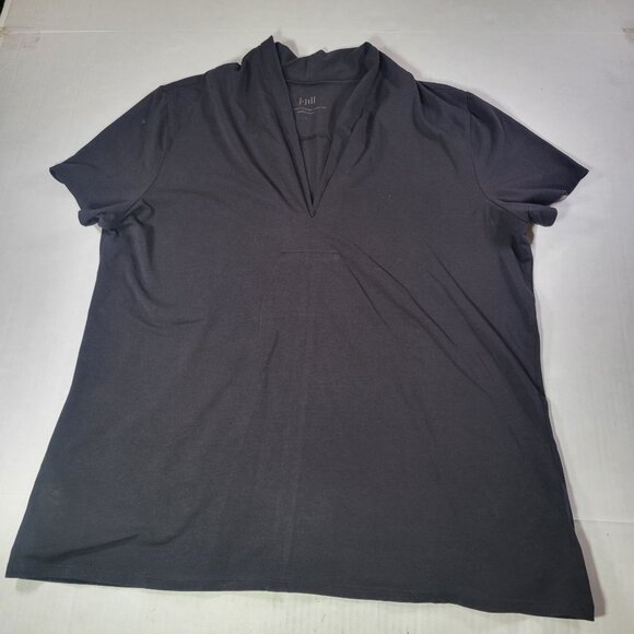 J. Jill Supersoft Black Cotton Blend Elegant Pleated V-Neck Tee Shirt Size L - Picture 1 of 5